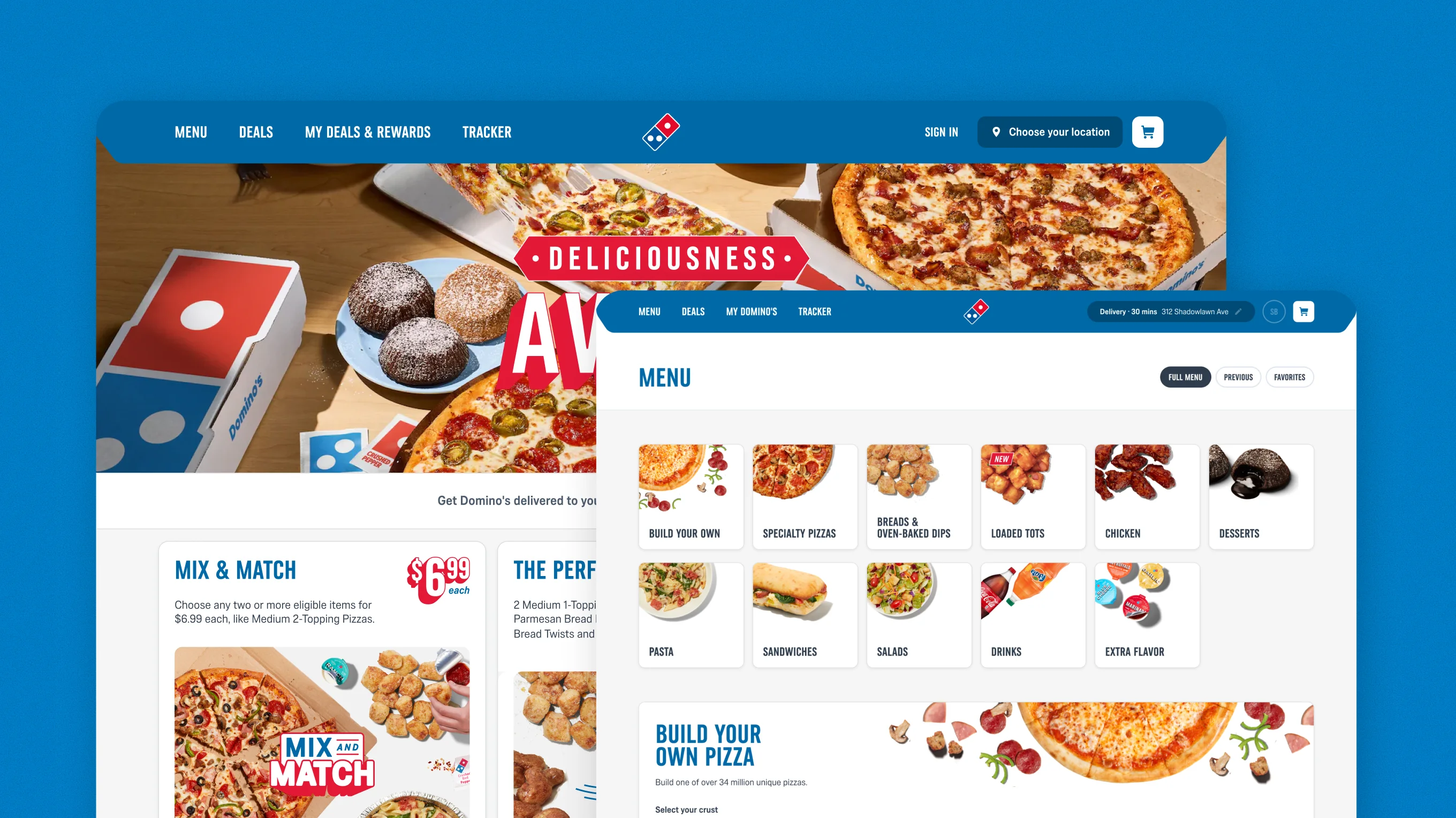 Dominos desktop and tablet views