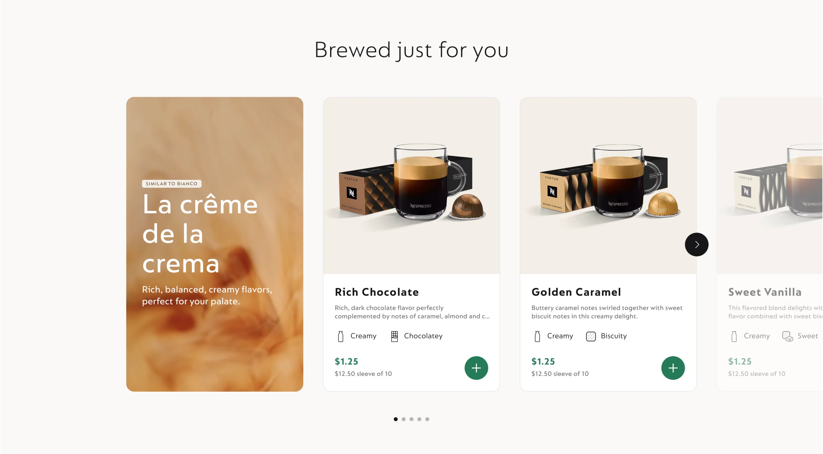 Nespresso featured flavors carousel